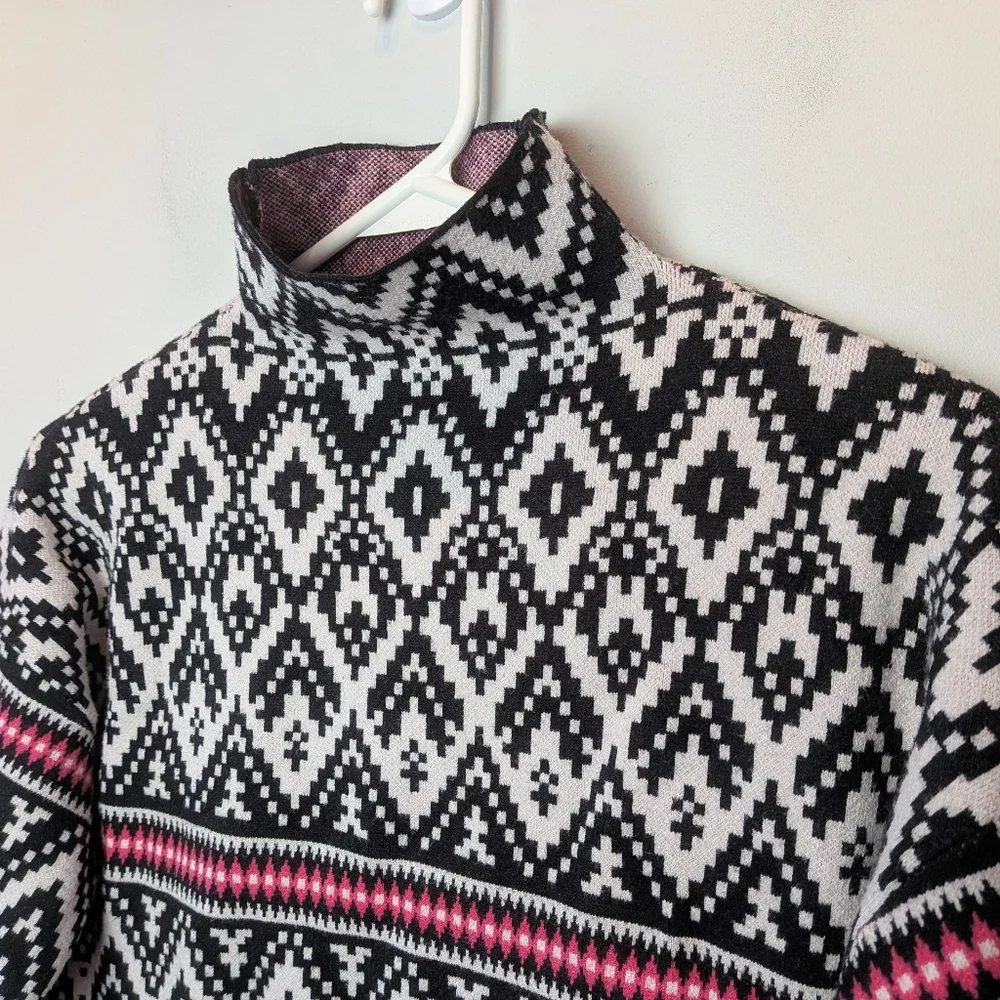 TAHARI Women Sweater Turtleneck Long Sleeve Super Soft Size Medium Black White - Picture 2 of 9